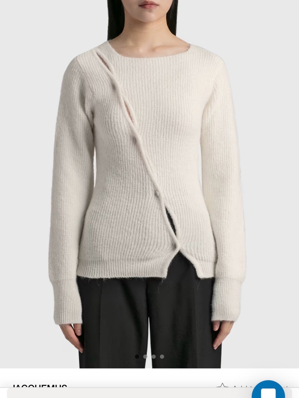 Jacquemus La Maille Pau Asymmetric Ribbed Cardigan Off-White Cream Alpaca FR 36